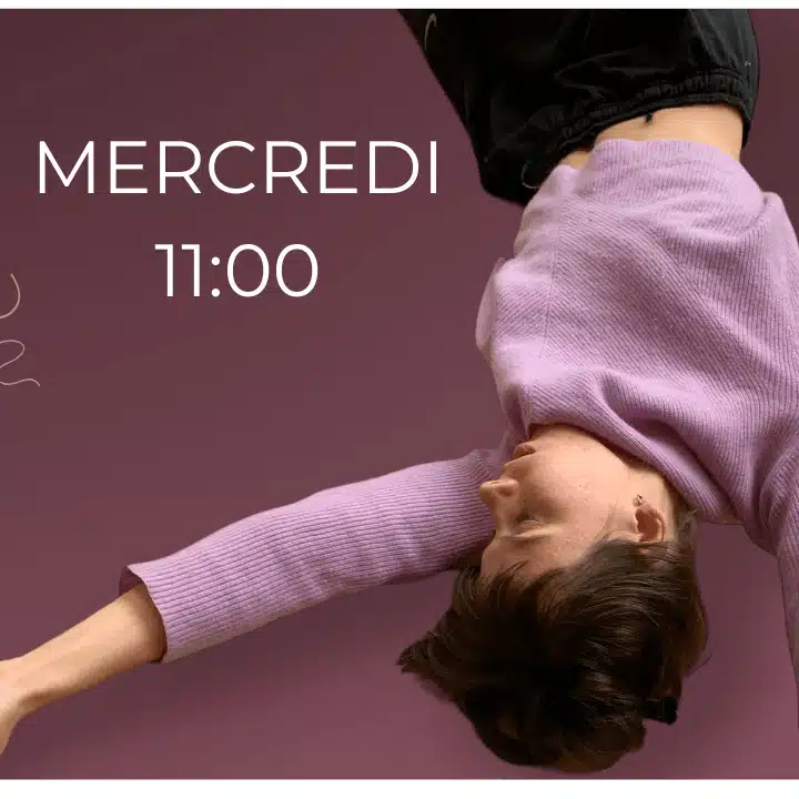 Femme en pull violet, image inversée avec mercredi 11:00